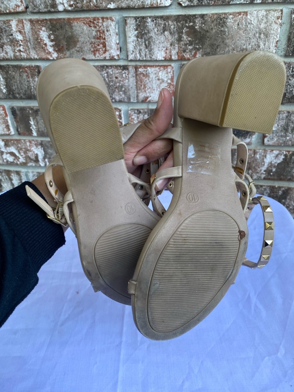 Studded Strappy Block Heel Sandals - Nude - Picture 5 of 6
